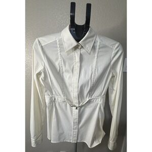 Gucci White Cotton Blend Button Front Blouse Waist Hardware Made in Italy